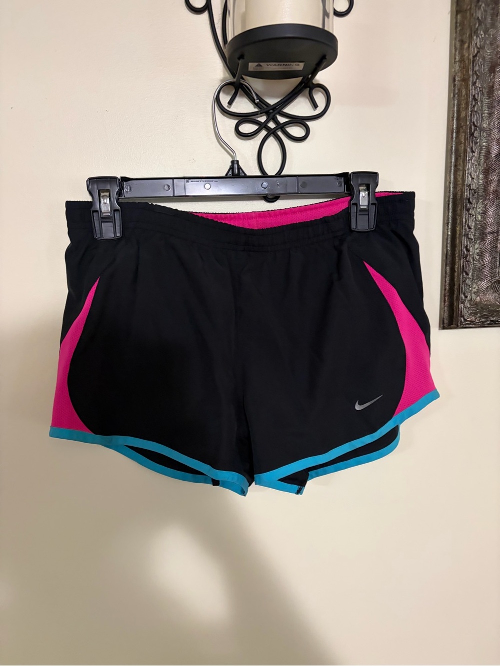 Nike Black Athletic Shorts with Pink Panels & Teal Trim